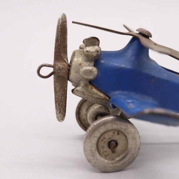 1930's Hubley Cast Iron Blue Giro Copter Plane w/ Metal Wheels Original Paint - Picture 2 of 14